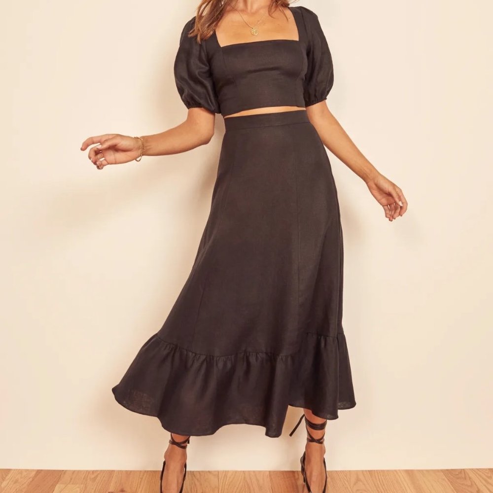 Yucca Linen Two Piece Reformation Black Dress